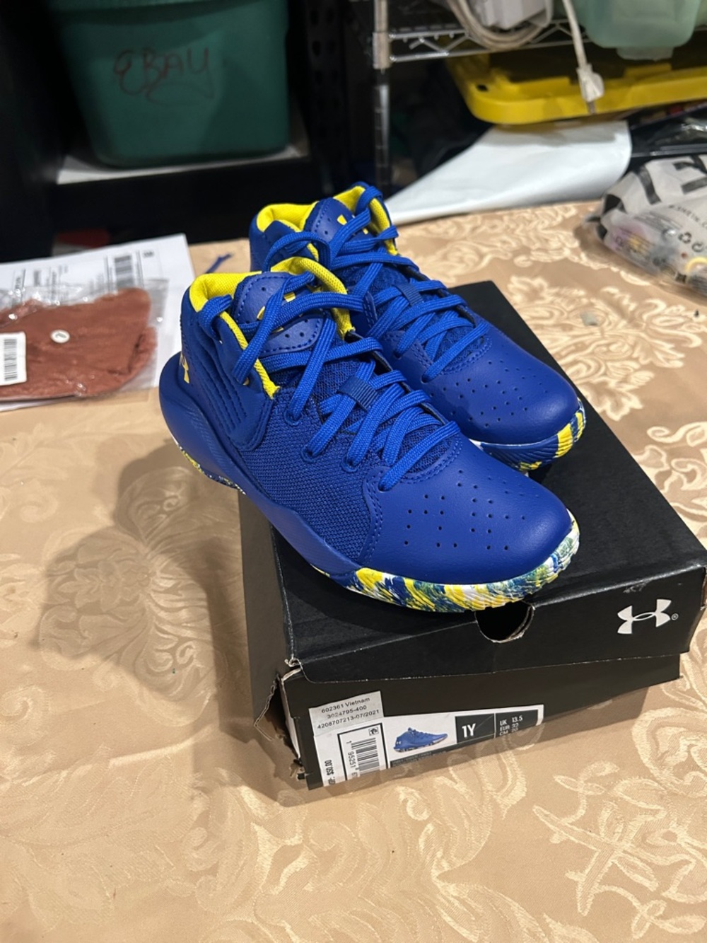 Under Armour Kids Royal Blue & Yellow Basketball Sneakers